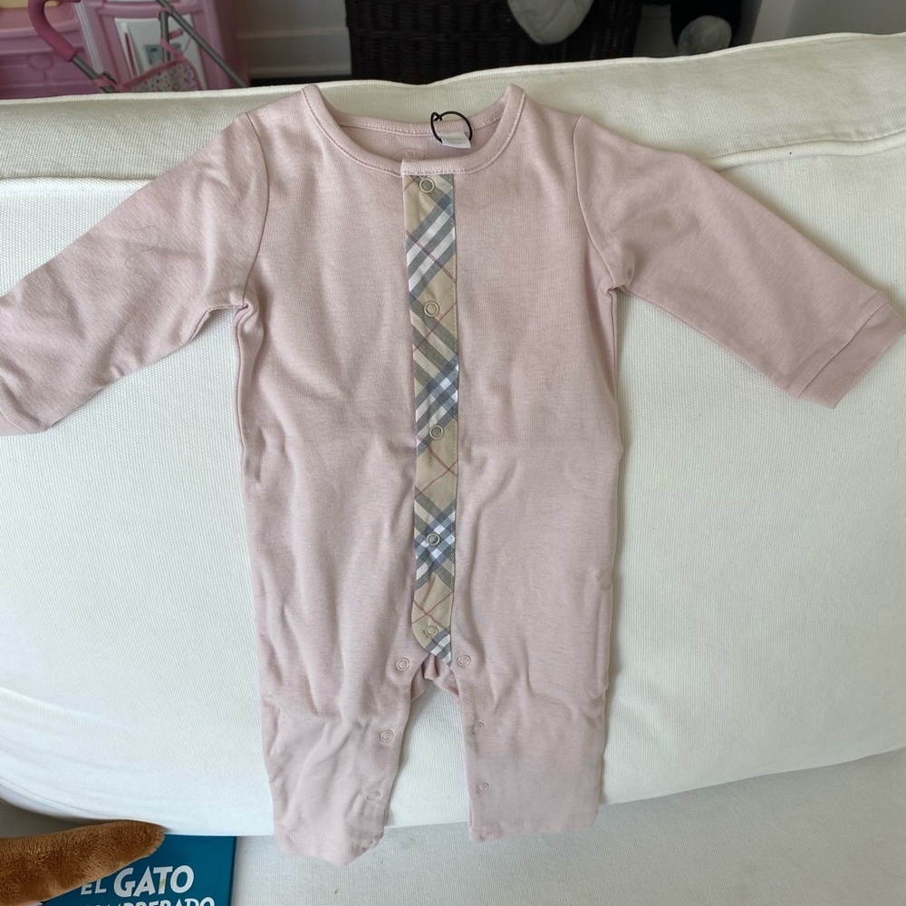 Burberry check trim cotton jumpsuit pink
